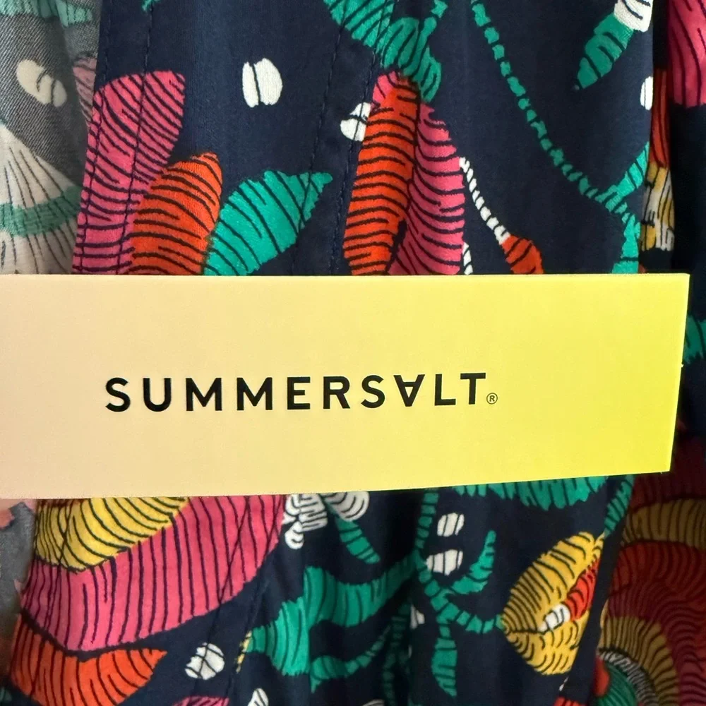 Summersalt Wrap Dress Womens 14 Floral Navy Multicolor Puff Sleeve Wrap Tie Midi - Picture 7 of 11